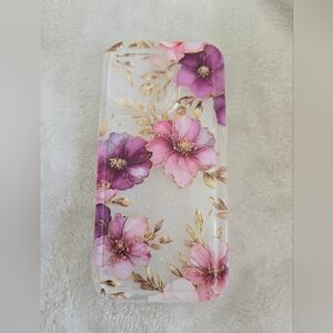 Floral Clear iPhone 14 Pro Case with Gold Detail | Pink & Purple Aesthetic Cover